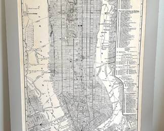 Large Reproduction Of 1885 Bond Paper Map Of New York City, Matted With Plexiglass Cover But Not Framed Lot #: 25