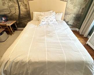 Queen Bed With Storage Drawers, Upholstered With Nailhead Accents With Bedding (Mattress Optional) Lot #: 23