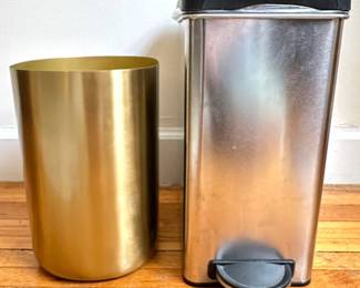 Threshold Brushed Brass Trash Can & Simple Human Can With Foot Pedal Lot #: 108