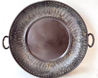 Large Metal Hand Hammered Centerpiece Serving Bowl With Handles Lot #: 76