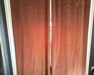 Pair Dark Rose Velvet Black Out Drapes With Adjustable Gold Tone Curtain Rod Lot #: 55