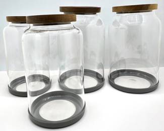 Set 4 Glass Kitchen Containers With Airtight Acacia Wood Lids & Rubber Bottoms In 2 Sizes Lot #: 91