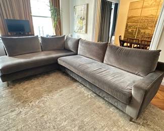 Interior Define Sloan Sectional Velvet Sofa With Left Bumper, Purchased In 2021 For $3,326 (See Receipt) Lot #: 5