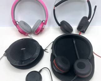 Poly Blackwire Headset, LilGadgets Untangled Pro Pink Headphones & Jabra Evolve 30 II Headset Lot #: 103