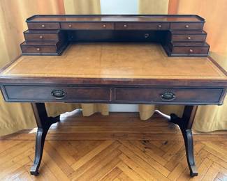 Baker Furniture Vintage Regency Style Writing Desk With Drawers & Leather Top Lot #: 15