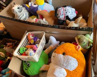 4 boxes of stuffed animals