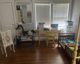 1 of jewelry boxes , twin bed , rocking horse