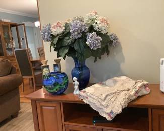Chagall candlesticks , Art Glass , tablecloth