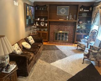 Velvet matching sofas , rug