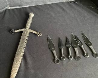 Pewter And Stainless Steel Dagger And Six More Knives