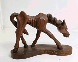 065 carvedwoodenhorsesculpturesignedjf