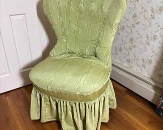 032 greenskirtedslipperchairupholstered