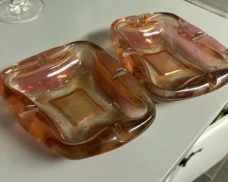 011 pairofvintageiridescentglassashtray