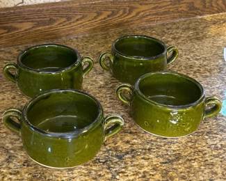 142 fourgreenglazedceramicsoupbowls