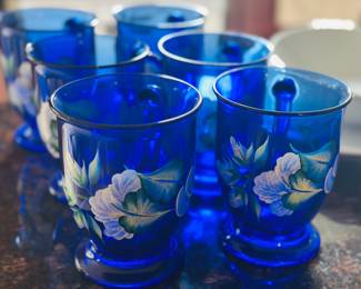 Handpainted on cobalt mugs