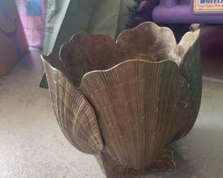 MCM brass seashell planter