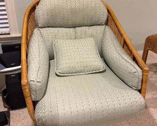 Rattan side chair with custom cushions