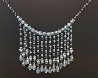 Vintage Crystal Teardrop Fringe Bib Necklace