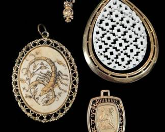 Vintage Zodiac Pendants Aquarius and Scorpio and Costume Jewelry Pendants