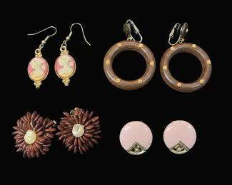 Vintage Cameo, Wooden Hoop, and Floral ClipOn Earring Collection