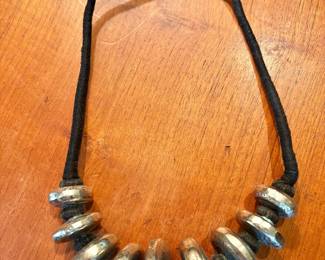 Silver Tone Beaded Disc Necklace 