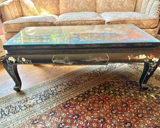 Vintage Chinese Black and Coromandel Lacquer Chinoiserie Coffee Table