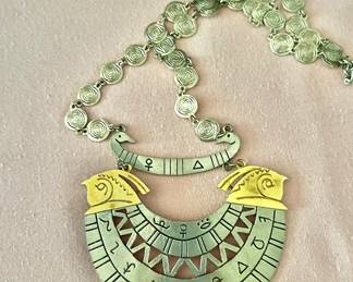 Silver and Gold Tone Two Connecting Birds Necklace 