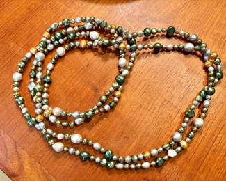 Extra Long Multi Color Pearl Necklace 