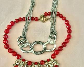 Chico's Silver Tone  and Red Necklace 