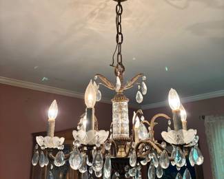 Antique French Bronze Crystal Art Nouveau Chandelier