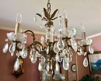 Antique French Bronze Crystal Art Nouveau Chandelier