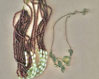 Garnet and Mother of Pearl, Sterling Silver Necklace 