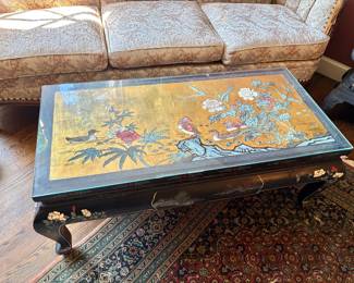 Vintage Chinese Black and Coromandel Lacquer Chinoiserie Coffee Table