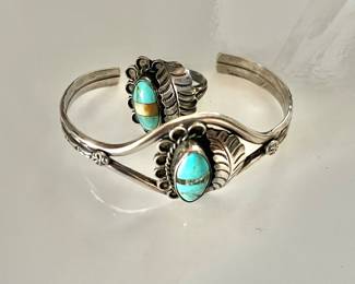 Silver Turquoise Bangle and Ring 