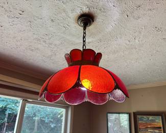 Vintage Red Tiffany Style Hanging Chandelier