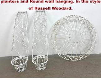 Lot 1634 3pc lot  Pair Spun Fiberglass planters and Round wall hanging. In the style of Russell Woodard.
