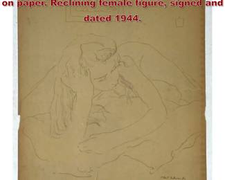 Lot 1787 Ethel Edwards pen and ink drawing on paper. Reclining female figure, signed and dated 1944.