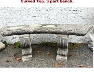 Lot 1639 Cast Stone Garden Patio Bench. Curved Top. 3 part bench. 