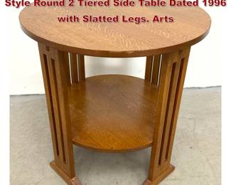 Lot 1748 Stickley Quartersawn Oak Mission Style Round 2 Tiered Side Table Dated 1996 with Slatted Legs. Arts 