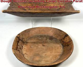 Lot 1785 2 Primitive Hand Carved Wooden Dough Vessels including Large Circular Parat Bowl and Rectangular Tro