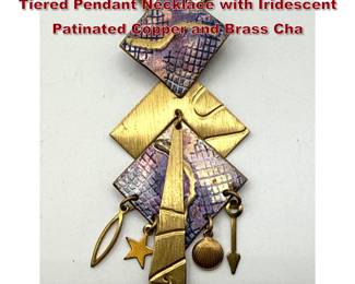 Lot 1912 Artisan Mixed Metal Geometric Tiered Pendant Necklace with Iridescent Patinated Copper and Brass Cha