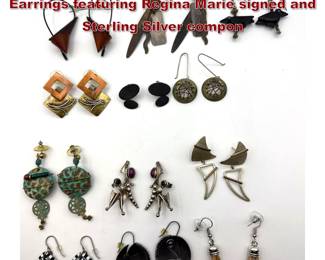 Lot 1913 12 Pr Lot Modernist Studio Artisan Earrings featuring Regina Marie signed and Sterling Silver compon
