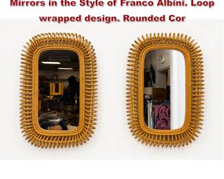 Lot 1443 Pair Rectangular Rattan Wall Mirrors in the Style of Franco Albini. Loop wrapped design. Rounded Cor