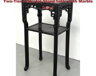 Lot 1717 Antique Chinese Carved Hardwood TwoTier Pedestal Stand table with Marble Inset