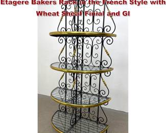 Lot 1735 4Tier Wrought Iron and Brass Etagere Bakers Rack in the French Style with Wheat Sheaf Finial and Gl