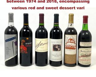 Lot 1998 6pcs California wine produced between 1974 and 2018, encompassing various red and sweet dessert vari