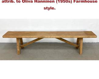 Lot 1427 Elm wood brutalist style bench attrib. to Oliva Hanninen 1950s Farmhouse style. 
