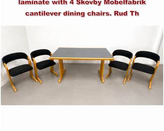 Lot 1442 Post modern dining set. Wood and laminate with 4 Skovby Mobelfabrik cantilever dining chairs. Rud Th