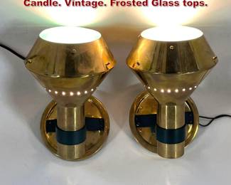 Lot 1417 Pair of Brass wall sconces by Candle. Vintage. Frosted Glass tops.