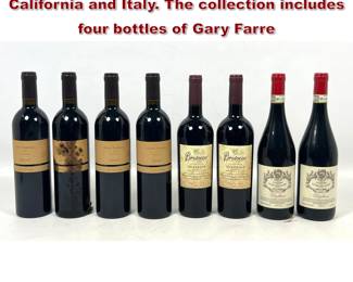 Lot 2008 8pcs assorted red wine from California and Italy. The collection includes four bottles of Gary Farre